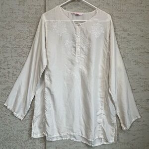 Vintage Victoria's Secret 100% Silk Ivory Embroidered Sz L Top Boho Romantic